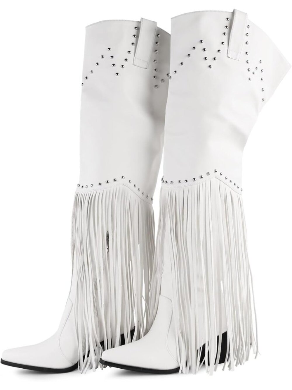 〽️Women's Knee-Calf Faux Fur Boot White Faux Leathe Furry Heelr Round Toe
